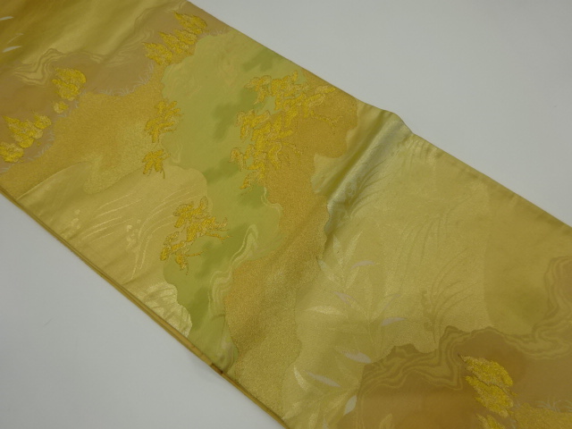 アンティーク　加藤善織物製　霞に樹木模様織り出し袋帯（材料）